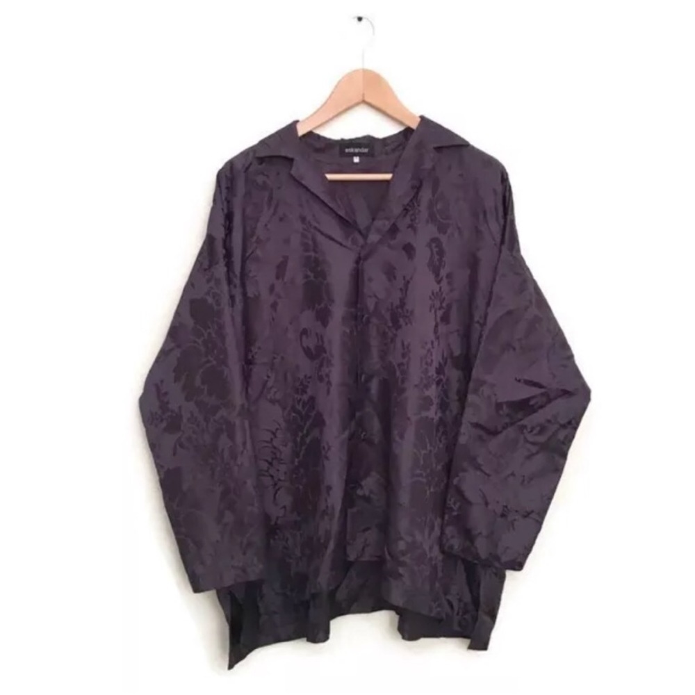 Eskandar Kimono Jacket Silk Floral Print Lagenlook